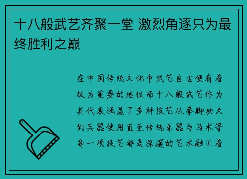 十八般武艺齐聚一堂 激烈角逐只为最终胜利之巅